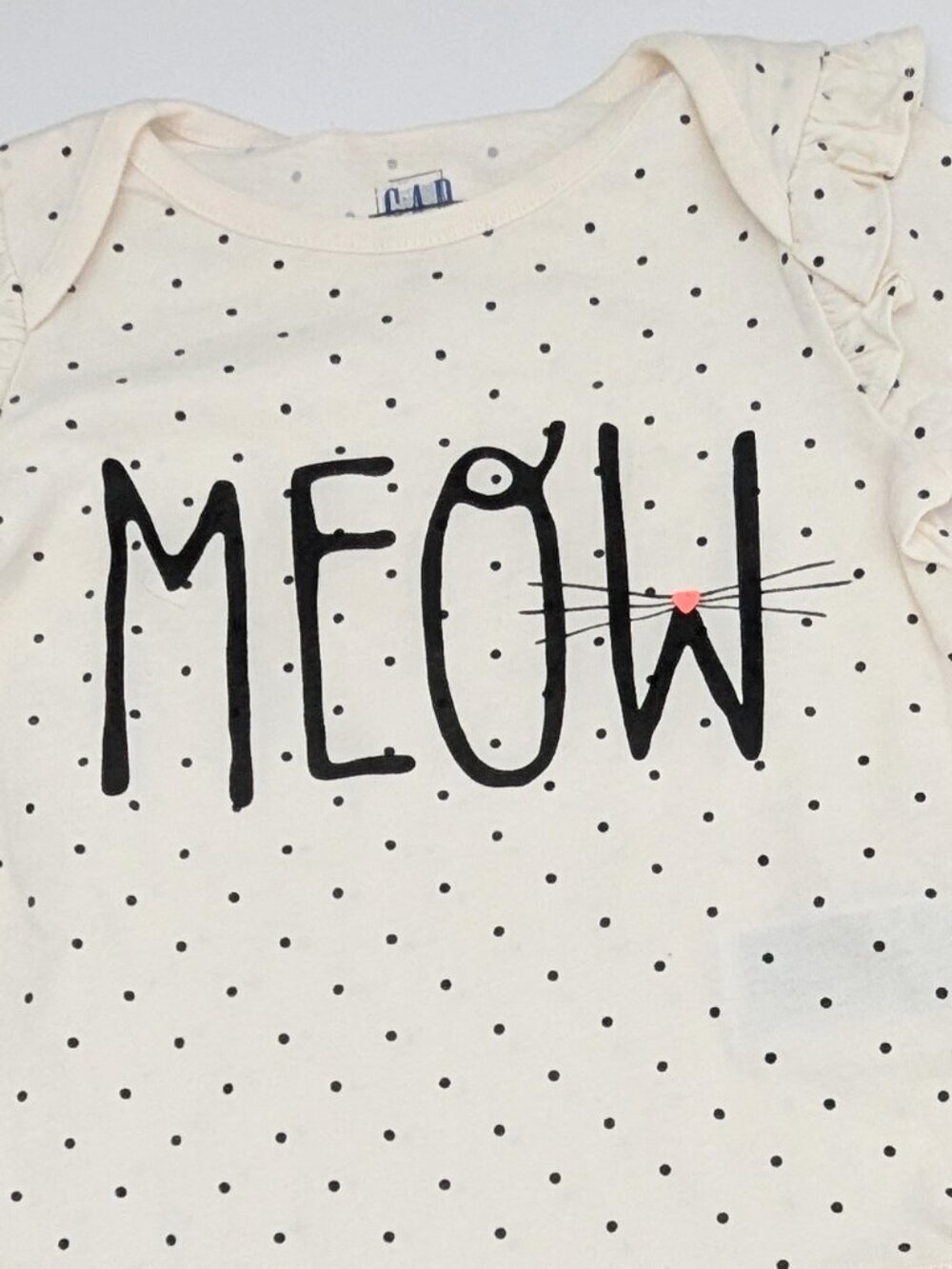 GAP Baby (12-18 Months) Cream/Black Polka Dot "MEOW" Bodysuit/Onesie - Picture 3 of 13